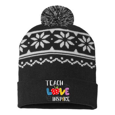 Back To School Teach Love Inspire Teaching Kindness Teacher USA-Made Snowflake Beanie