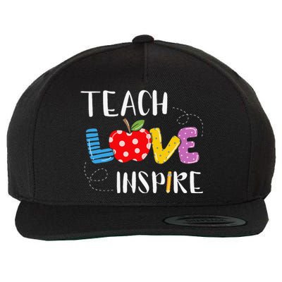 Back To School Teach Love Inspire Teaching Kindness Teacher Wool Snapback Cap