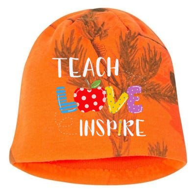 Back To School Teach Love Inspire Teaching Kindness Teacher Kati - Camo Knit Beanie