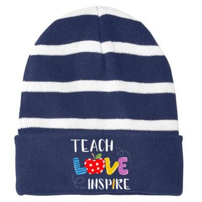 Back To School Teach Love Inspire Teaching Kindness Teacher Striped Beanie with Solid Band