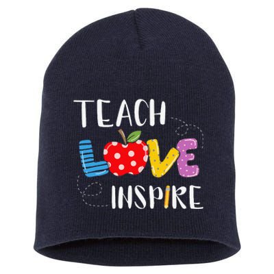 Back To School Teach Love Inspire Teaching Kindness Teacher Short Acrylic Beanie