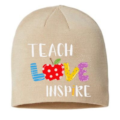 Back To School Teach Love Inspire Teaching Kindness Teacher Sustainable Beanie