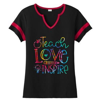 Back To School Teach Love Inspire Teaching Kindness Teacher Ladies Halftime Notch Neck Tee