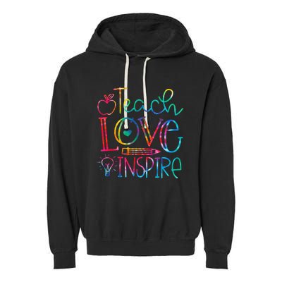 Back To School Teach Love Inspire Teaching Kindness Teacher Garment-Dyed Fleece Hoodie