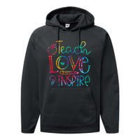 Back To School Teach Love Inspire Teaching Kindness Teacher Performance Fleece Hoodie