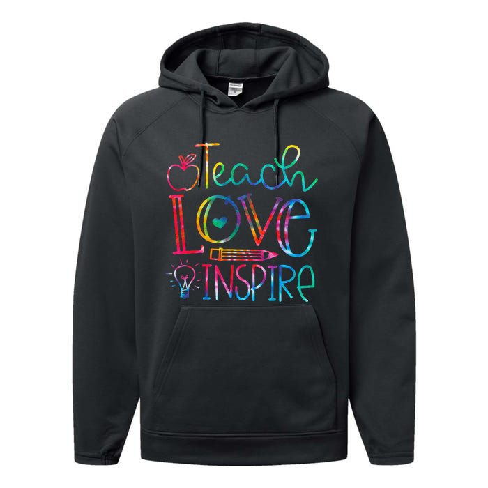 Back To School Teach Love Inspire Teaching Kindness Teacher Performance Fleece Hoodie