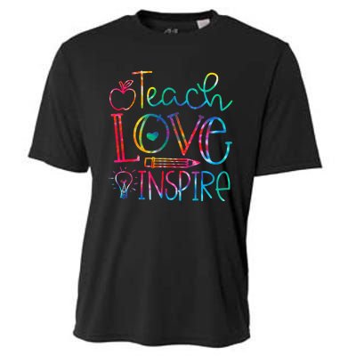 Back To School Teach Love Inspire Teaching Kindness Teacher Cooling Performance Crew T-Shirt