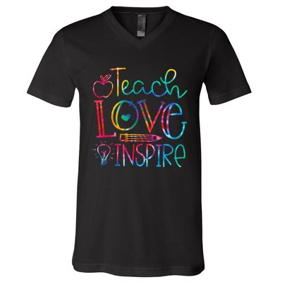 Back To School Teach Love Inspire Teaching Kindness Teacher V-Neck T-Shirt