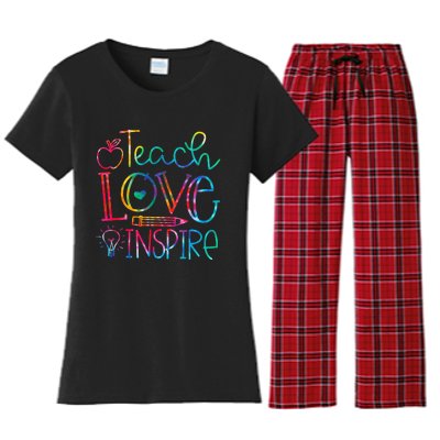 Back To School Teach Love Inspire Teaching Kindness Teacher Women's Flannel Pajama Set