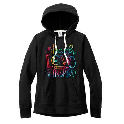 Back To School Teach Love Inspire Teaching Kindness Teacher Women's Fleece Hoodie