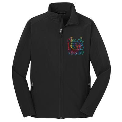 Back To School Teach Love Inspire Teaching Kindness Teacher Core Soft Shell Jacket