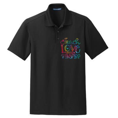 Back To School Teach Love Inspire Teaching Kindness Teacher Dry Zone Grid Polo