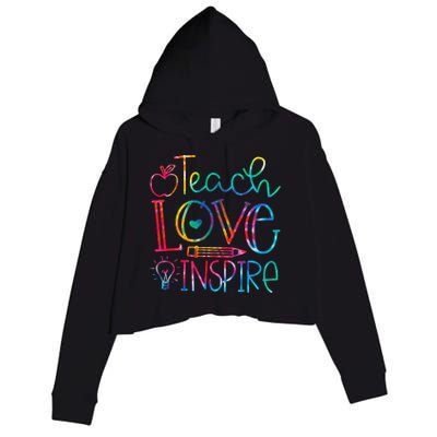 Back To School Teach Love Inspire Teaching Kindness Teacher Crop Fleece Hoodie