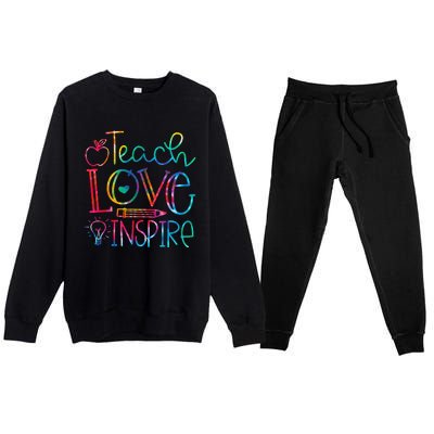 Back To School Teach Love Inspire Teaching Kindness Teacher Premium Crewneck Sweatsuit Set