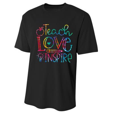 Back To School Teach Love Inspire Teaching Kindness Teacher Performance Sprint T-Shirt