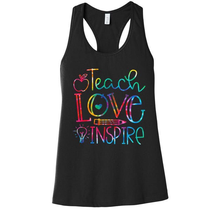 Back To School Teach Love Inspire Teaching Kindness Teacher Women's Racerback Tank