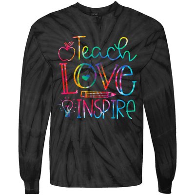 Back To School Teach Love Inspire Teaching Kindness Teacher Tie-Dye Long Sleeve Shirt