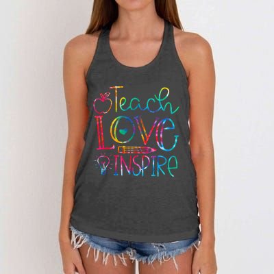 Back To School Teach Love Inspire Teaching Kindness Teacher Women's Knotted Racerback Tank