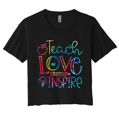 Back To School Teach Love Inspire Teaching Kindness Teacher Women's Crop Top Tee