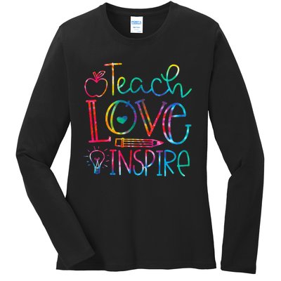 Back To School Teach Love Inspire Teaching Kindness Teacher Ladies Long Sleeve Shirt