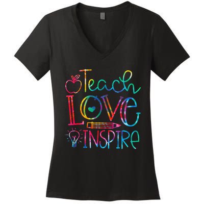 Back To School Teach Love Inspire Teaching Kindness Teacher Women's V-Neck T-Shirt