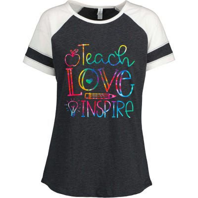 Back To School Teach Love Inspire Teaching Kindness Teacher Enza Ladies Jersey Colorblock Tee