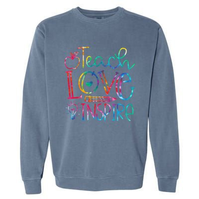 Back To School Teach Love Inspire Teaching Kindness Teacher Garment-Dyed Sweatshirt