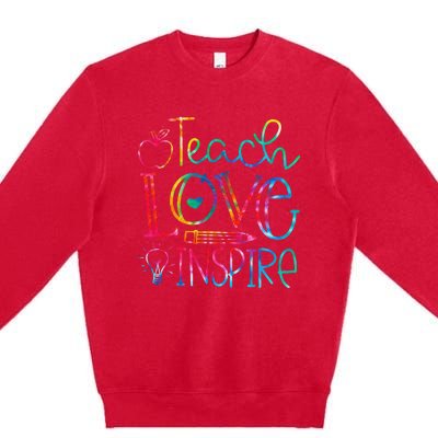 Back To School Teach Love Inspire Teaching Kindness Teacher Premium Crewneck Sweatshirt