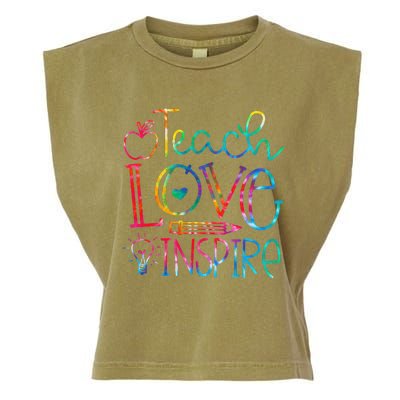 Back To School Teach Love Inspire Teaching Kindness Teacher Garment-Dyed Women's Muscle Tee