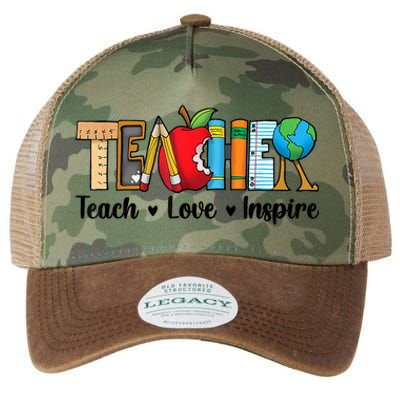 Back To School Cute Teach Love Inspire Teacher Legacy Tie Dye Trucker Hat