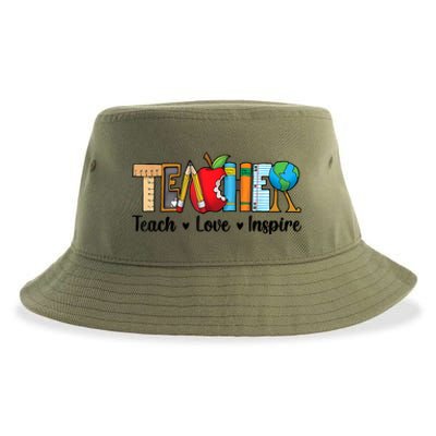 Back To School Cute Teach Love Inspire Teacher Sustainable Bucket Hat