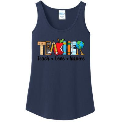 Back To School Cute Teach Love Inspire Teacher Ladies Essential Tank