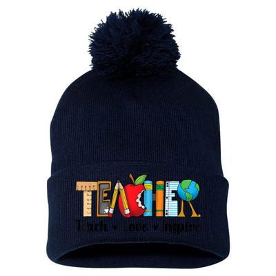 Back To School Cute Teach Love Inspire Teacher Pom Pom 12in Knit Beanie