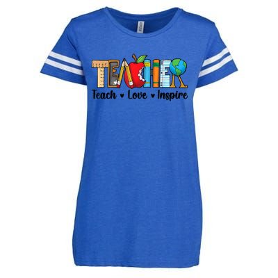 Back To School Cute Teach Love Inspire Teacher Enza Ladies Jersey Football T-Shirt