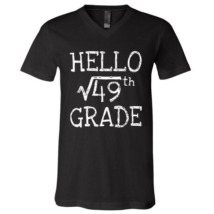 Back To School 7th Grade Square Root Of 49 Math Kids Teacher V-Neck T-Shirt