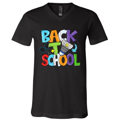 Back To School Badminton Players Funny First Day Of School V-Neck T-Shirt