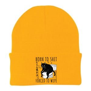 Born To Shit Forced To Wipe Funny Japanese Cat Humor Knit Cap Winter Beanie