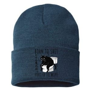 Born To Shit Forced To Wipe Funny Japanese Cat Humor Sustainable Knit Beanie