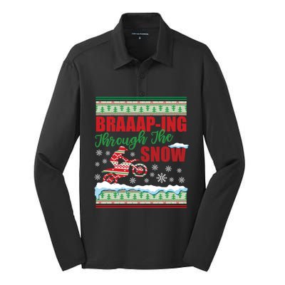 Braaap Through The Snow Ugly Motocross Christmas Silk Touch Performance Long Sleeve Polo