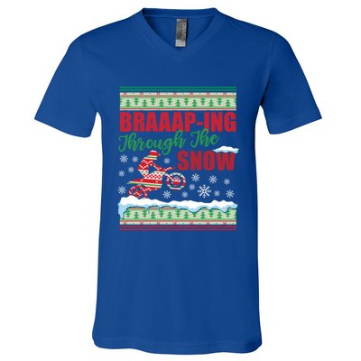 Braaap Through The Snow Ugly Motocross Christmas V-Neck T-Shirt