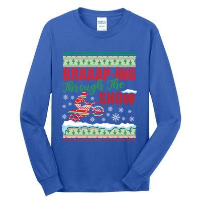 Braaap Through The Snow Ugly Motocross Christmas Tall Long Sleeve T-Shirt