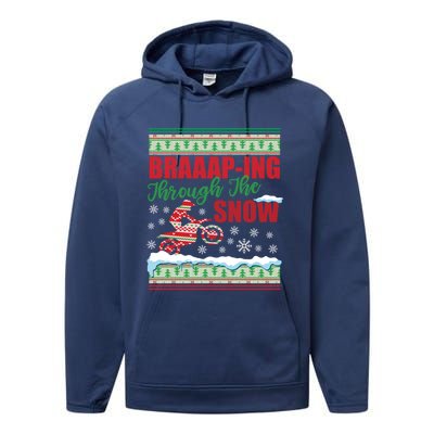 Braaap Through The Snow Ugly Motocross Christmas Performance Fleece Hoodie