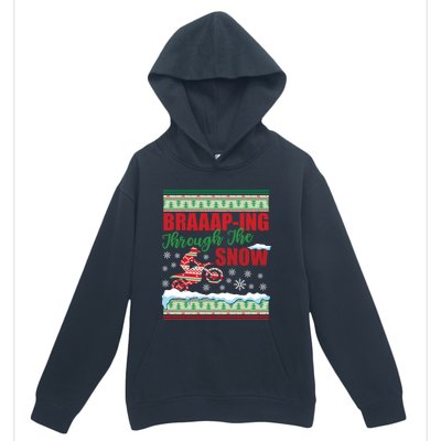 Braaap Through The Snow Ugly Motocross Christmas Urban Pullover Hoodie