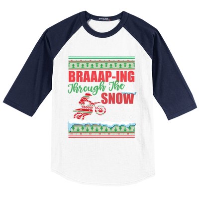 Braaap Through The Snow Ugly Motocross Christmas Baseball Sleeve Shirt