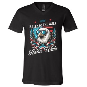 Ballz To The Walz Harris Walz 2024 Sunglasses Eagle Election V-Neck T-Shirt