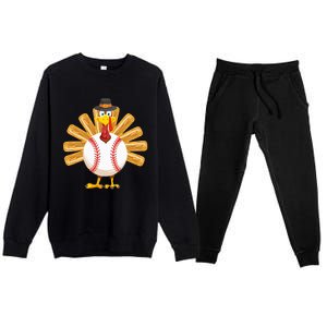 Baseball Turkey Thanksgiving Mom Premium Crewneck Sweatsuit Set