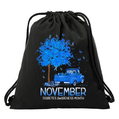 Blue Tree Truck Pumpkin November Diabetes Awareness Month Drawstring Bag