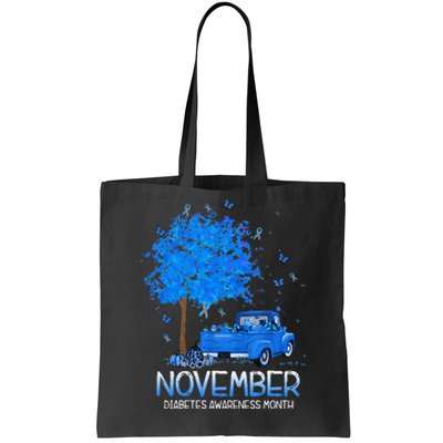 Blue Tree Truck Pumpkin November Diabetes Awareness Month Tote Bag