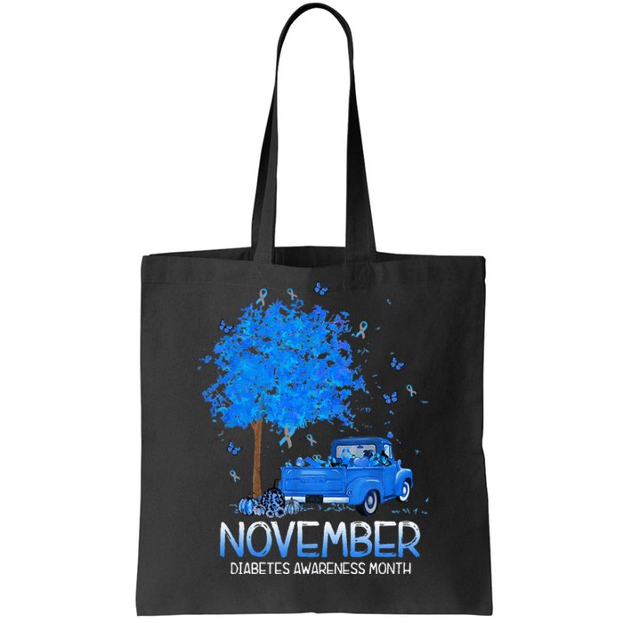 Blue Tree Truck Pumpkin November Diabetes Awareness Month Tote Bag