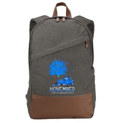 Blue Tree Truck Pumpkin November Diabetes Awareness Month Cotton Canvas Backpack